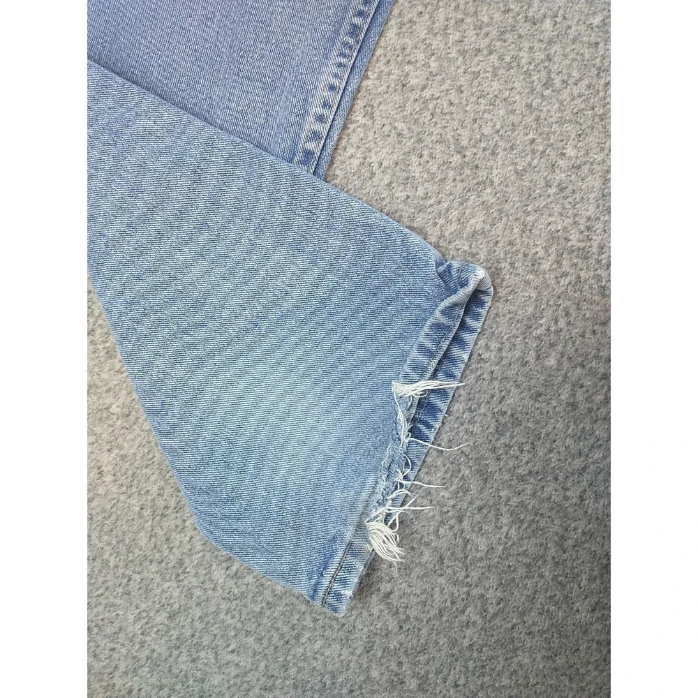 Wrangler 9760WDR Mens Light Wash Straight Leg Distressed Jeans 34x31 Blue Cotton